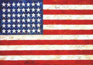 Jasper_Johns's_'Flag',_Encaustic,_oil_and_collage_on_fabric_mounted_on_plywood,1954-55